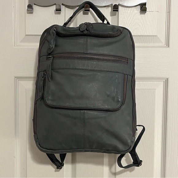 Free People East End Gray Leather Backpack Laptop Bag Carryall Commuter Tote main image 7